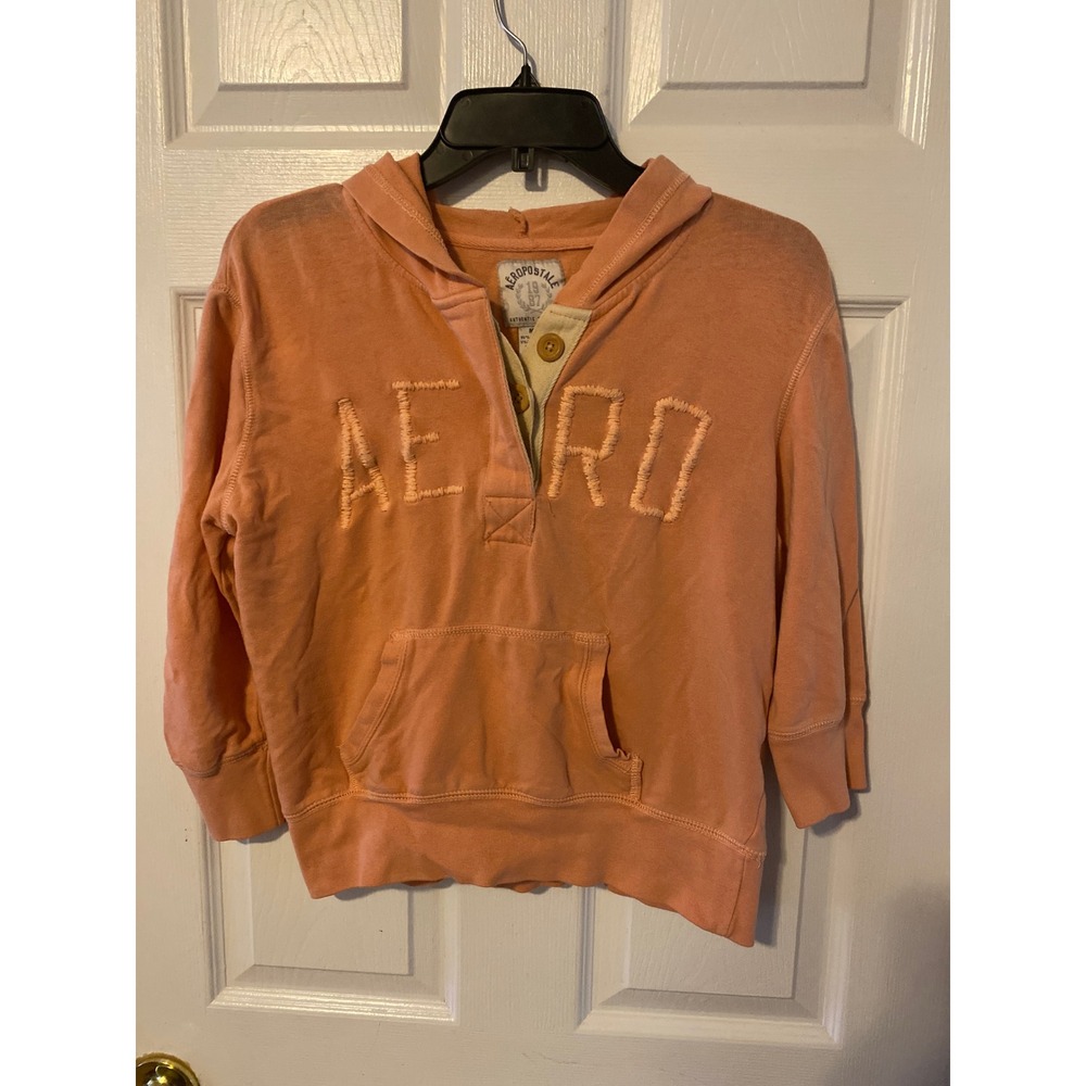 Aeropostale Kids Peach Coral Henley Hoodie AERO Applique Pullover Medium